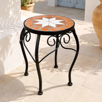 Produktbild von DanDiBo Blumenhocker Mosaik Rund 27 cm Blumenständer 12014 Beistelltisch Pflanzenständer Mosaiktisch Klein