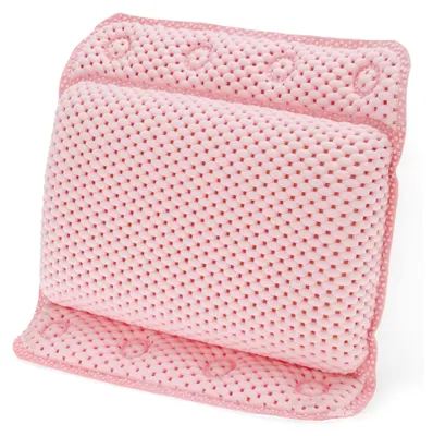 Produktbild von Badewannenkissen – Weiches Nackenkissen mit 8 Saugnäpfen für die Badewanne – Nackenstütze – Schnelltrocknend & rutschfest – HBT: 29x30x5,5 cm (Rosa)