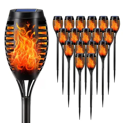 Produktbild von LQWELL Solarleuchten für Außen Garten 18 Stück12 LED Solarlampe mit Realistischer Flammeneffekt IP65 spritzwassergesch Gartenfackeln Rasen Beleuchtung