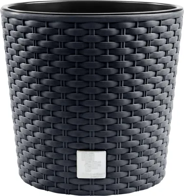 Obrázek produktu pro Květináč Rattan Look Planter Round 25 cm Anthracite