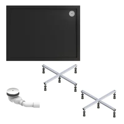 Produktbild von Schulte Duschwanne Adria 140x80 cm, Sanitäracryl Anthrazit, Set mit Fußgestell + Ablauf, Höhe 16,5 - 21,5 cm