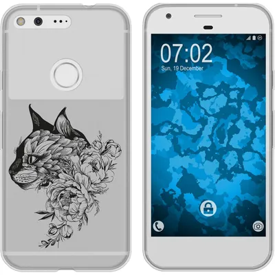 Produktbild von PhoneNatic Case kompatibel mit Google Pixel XL Silikon-Hülle Floral Katze M2-1