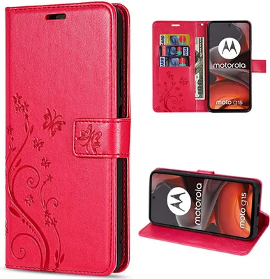 Produktbild von Hülle für Motorola Moto G15 / G15 Power Handyhülle mit [Standfunktion][Kartenfächern] in Rot