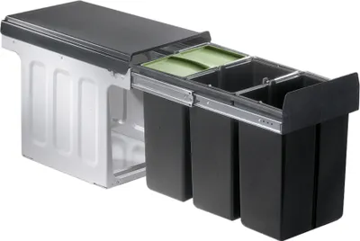 Image de Wesco Collecteur de déchets encastrableTrio 30DT - 30 litres (3x 8 litres), anthracite/argent, à partir d'une largeur d'armoire de 30 cm