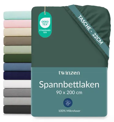 Obrázok produktu pre Elastické priemerové plachty Twinzen, mikrovlákno, 90x200 cm, zelená, výška matrace 25 cm