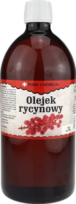 A bottle of castor oil with a label.