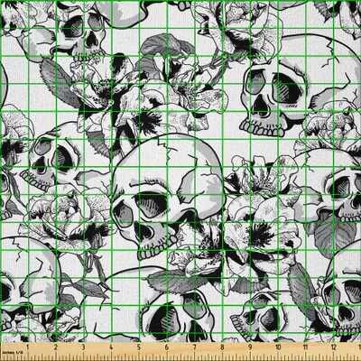Image de ABAKUHAUS Jour des morts Tissu microfibre vendu au mètre, fête festive mexicaine espagnole Sketch Dead Skulls Artwork Print, 3 m (230 x 300 cm), noir et blanc