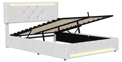 Productafbeelding van Gestoffeerd bed - Bedframe met hydraulische opbergruimte - Gestoffeerd hoofdeinde - 160 x 200 cm - Beige - Zonder matras