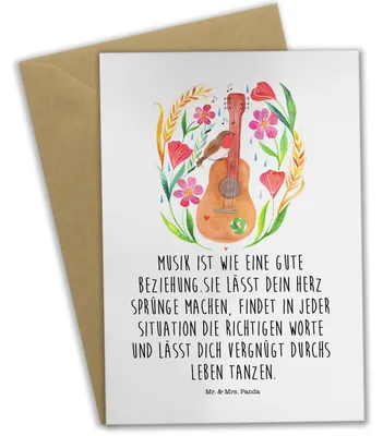 Produktbild von Mr. & Mrs. Panda Grußkarte Rotkehlchen Gitarre - Weiß - Geschenk, weihnachtskarten, Songs, Dekoration, Musik, Sängerin, hochzeitskarten, Sänger, osterkarten, Musiker