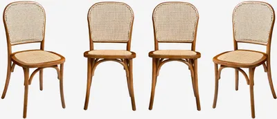 Produktbild von sweeek - 4er-Set Vintage Stühle aus Holz und Rattan-Geflecht - Nussbaumfarben