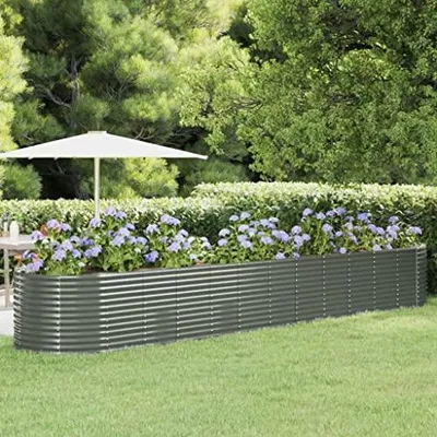 Produktbild von Hochbeet Metall 507x100x68 cm Grau - Ovaler Pflanzkübel aus pulverbeschichtetem Stahl für Garten und Terrasse - Großes XXL Gemüsebeet, Kräuterbeet und Blumenbeet