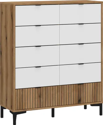 Produktbild von Kommode Eiche mit weiß und Rillenoptik RISBY-129, 10 Schubladen