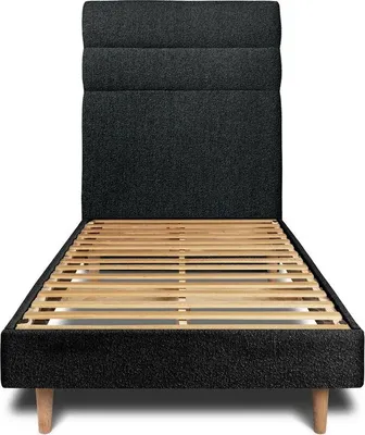 Productafbeelding van Bed met gestoffeerde hoofdbord – Bouclé-stof - 90x200 cm