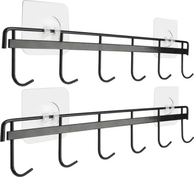 Produktbild von Selbstklebende Wandhakenleiste für Küche und Bad, platzsparender Utensilienhalter, bohrfrei, mit 6 Haken, 2er-Packung