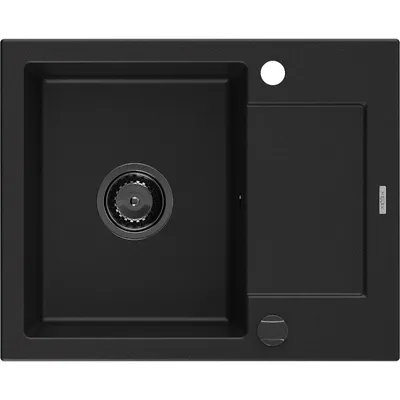 Obrázek produktu pro Mexen Enzo 1-miskový granitový dřez s odkapávačem 576 x 465 mm, Černá, sifon Černá - 6506571005-77-B