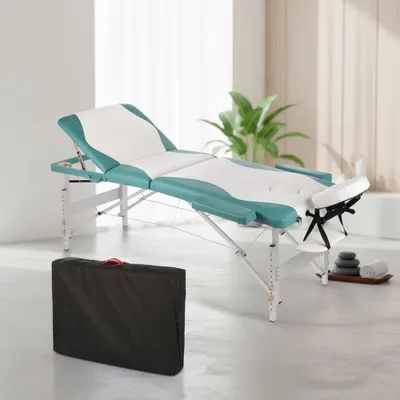 Produktbild von Massageliege 3 Zonen Aluminium Weiß/Türkis Therapiebank Kosmetiktisch Klappbar