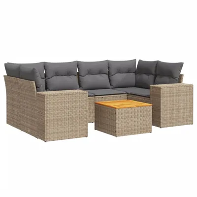 Produktbild von 7-tlg. Garten-Sofagarnitur mit Kissen Beige Poly Rattan