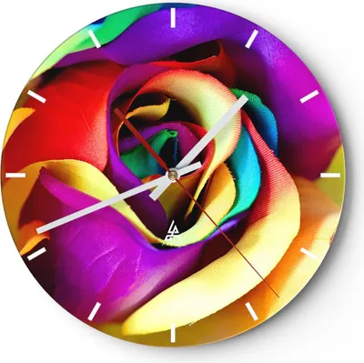 Produktbild von Wanduhr - Rund - Glasuhr - Blume Farbe Rose - 30x30cm - Schleichendes Uhrwerk - Lautlos - zum Aufhängen bereit - Dekoration Modern - Wanddekoration aus Glas - C3AR30x30-3623