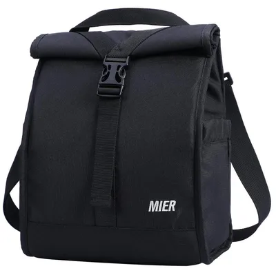 Produktbild von Kühltasche Isolierte Lunchtasche Rolltop-Design Damen Herren Schwarz Schultergurt Seitentaschen