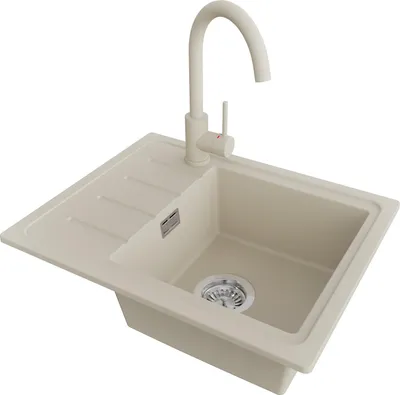 Produktbild von PRIMAGRAN Granitspüle Beige 55x44cm, Spülbecken 1 Becken + Küchenarmatur 32x20cm + Ablauf-Set, Küchenspüle ab 45er Unterschrank - Kopenhagen Easy
