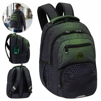 Imagen del producto de Astra | Mochila escolar Hexagon, color verde degradado, 44 x 32 x 19 cm, diseño ergonómico, resistente al agua