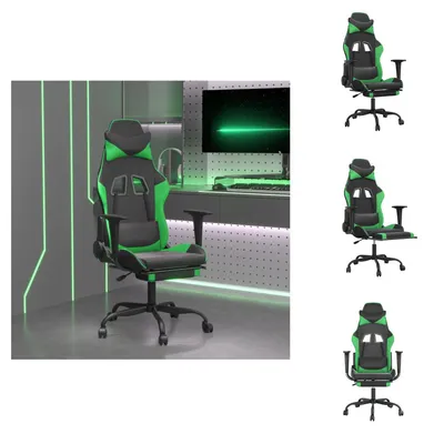 Image de vidaXL Chaise de jeu avec massage & repose-pieds Noir & Vert Similicuir - Fauteuil de jeu