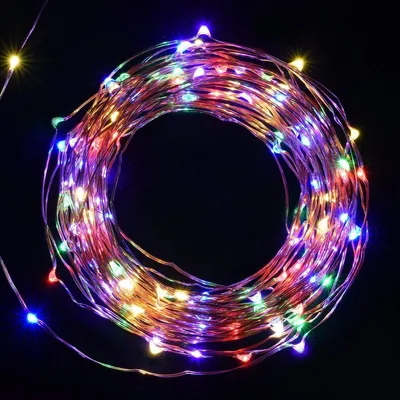 Imagen del producto de Cadena de luces LED USB de 10 metros, con 100 luces, cable micro, IP44, de colores