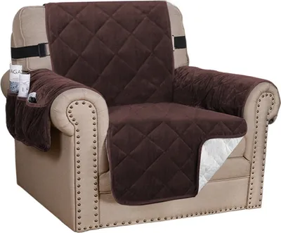Produktbild von Sesselschoner Gesteppter Samt Sofa Bezug Möbelschutz Schonbezug für Familie mit Haustieren und Kindern, Braun Eine Person