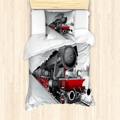 Produktbild von ABAKUHAUS Dampfmaschine Mantele, Bahnzug Kunst, Milbensicher Allergiker geeignet mit Kissenbezügen, 135 cm x 200 cm - 80 x 80 cm, rot Grau