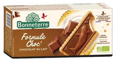 HERBATNIKI Z CZEKOLADĄ Z NADZIENIEM MLECZNYM BIO 125 g - BONNETERRE