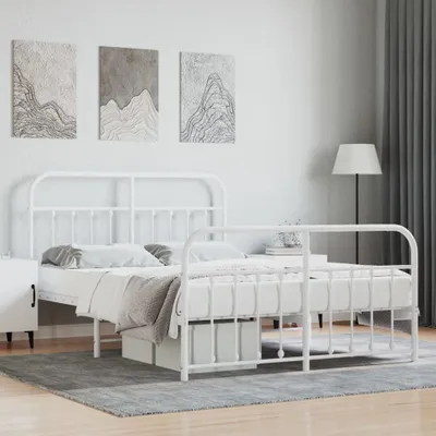 Produktbild von [Home] Bettgestell mit Kopf- und Fußteil Metall Weiß 150x200 cm , Neue Mode 2024 im häuslichen Leben