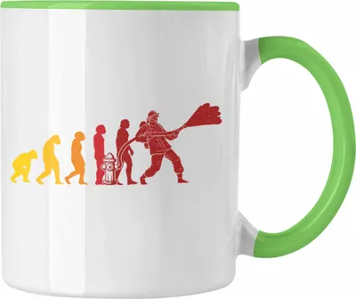 Produktbild von Trendation - Feuerwehr Geschenk Tasse Feuerwehrmann Vater Vatertag Spruch Evolution (Grün)