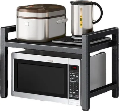 Obrázek produktu pro MODFU rozkládací kuchyňská polička, mikrovlnná polička s 6 háčky, nastavitelná mezi 40-64 cm