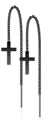 Produktbild von Kreuz Durchzieher Ohrringe Edelstahl Ketten Ohrhänger Schwarz