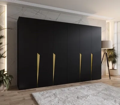 Obrázok produktu pre Šesťdverová šatníková skriňa 300 cm SORAYA 1 - čierna / zlaté úchyty