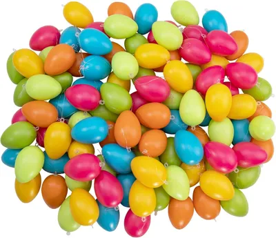 Produktbild von Idena 31489  XXL Ostereier-Set mit 100 bunten Kunststoff-Eiern zum Basteln, Bemalen, Bekleben und Aufhängen, als Dekoration für Sträuße und Zweige zur Osterzeit, Bunt