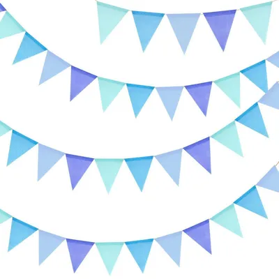 Produktbild von Wimpelkette Outdoor Wetterfest 12M 3 Stück 36 Wimpel Blau Jute Garten Geburtstag Kinderzimmer