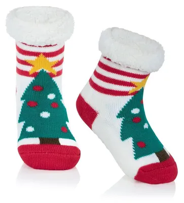 Produktbild von Kindersocken Wintersocken für Mädchen und Jungen, weich, flauschig, warm, dick, Kuschelsocken, Haussocken, Bodensocken, 6-18 Monate, Weihnachtsbaum-Design