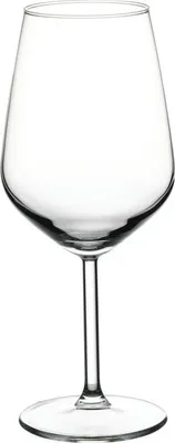 A clear, studio shot of an empty wine glass against a white background.