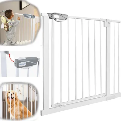 Image de Barrière de sécurité YARDIN, double serrure, à clipser, blanche, 85-95 cm, à clipser | Arrêt à 90° | Fermeture automatique