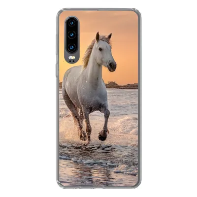 Produktbild von MuchoWow® Handyhülle Schutzhülle Hülle für Huawei P30 Pferde - Sonne - Meer - Strand - Tiere Silikon Softcase Handy Hülle - Kartenbesitzer