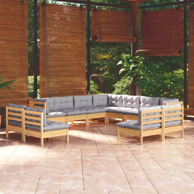 Produktbild von Stabli Möbel 11-tlg. Garten-Lounge-Set mit Grauen Kissen Massivholz Kiefer CC2046615