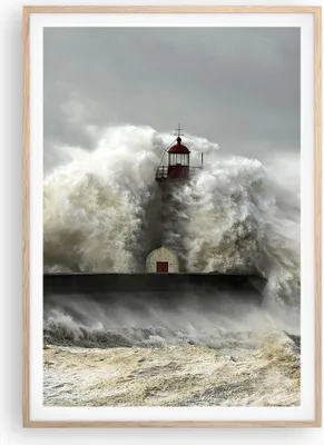 Produktbild von Gerahmtes Poster - Rahmen in heller Eiche - Leuchtturm Ozean Sturm - 70x100 cm - Wand Bild - Wanddeko - Wandbilder - Wandposter - Bilderrahmen - Bilder - Kunstdruck - Wandbild - P2NPA70x100-2442