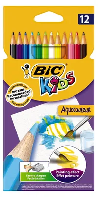 Image de BIC KIDS Aquarell Crayons de couleur Aquacouleur étui carton 12 pièces
