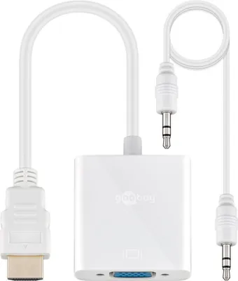 Image de 200x Goobay 51758 Adaptateur standard HDMI™/VGA, nickelé, blanc, 0.15 m - HDMI™ mâle (type A) > VGA femelle (15 broches)