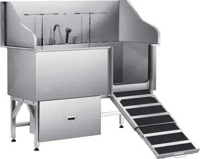 Produktbild von Hundepflegewanne mit Rampe und Wasserfilterplatte - Rechte Tür - Abmessungen 1550x790x1470mm