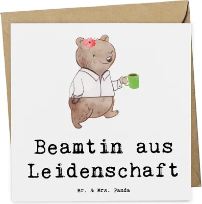 Produktbild von Mr. & Mrs. Panda Grußkarte Beamtin Leidenschaft - Weiß - Geschenk, Jubiläum, Glückwunschkarte, faltkarte, doppelkarte, Öffentlicher Dienst, Beamte, Klappkarte, Beamtentum