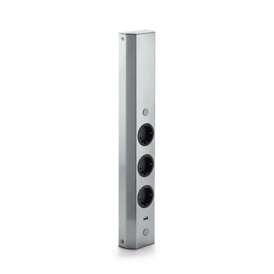 Zdjęcie produktu dla Gniazdo ścienne THEBO WASA XS, 3-drożne + 1-USB, stal nierdzewna