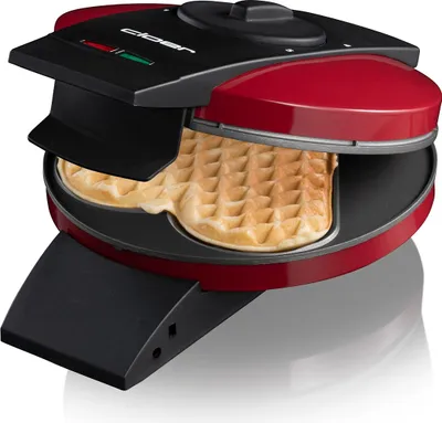 Produktbild von Cloer 1633V Waffeleisen, Valentinstag, Muttertag, für ein großes Waffelherz, Antihaftbeschichtung, Backampel, praktische Standfunktion, 930W, rot