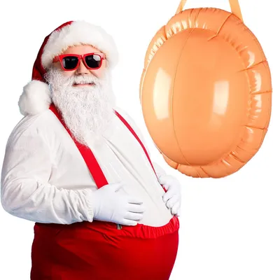 Imagen del producto de Papá Noel inflable, de gran tamaño, con vientre prominente y cinturón, ideal para celebraciones navideñas